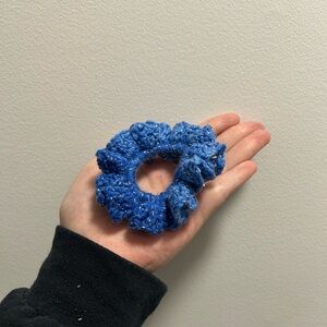 Elegant Blue and Silver Crochet Scrunchie